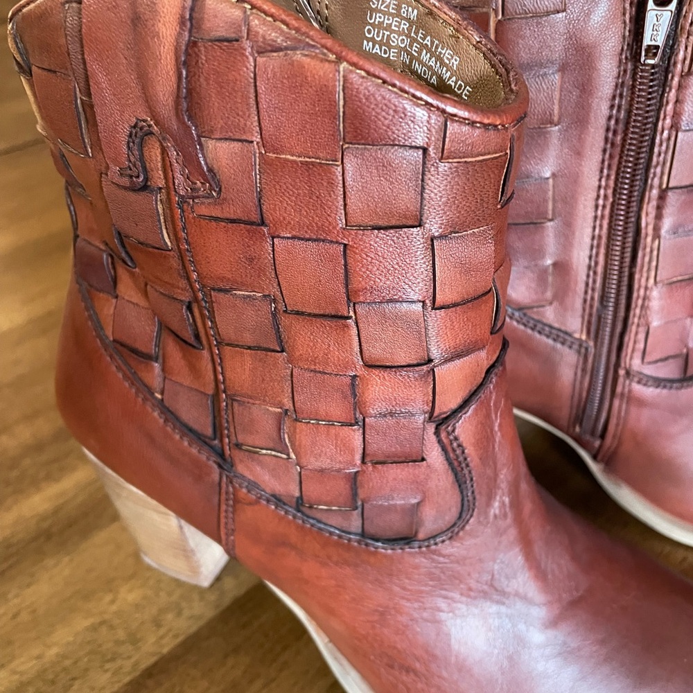 Matisse Woven Leather Ankle Boots - Rich Brown - Picture 4 of 10